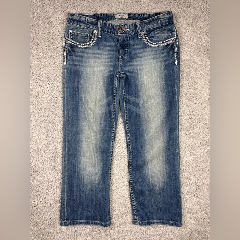 Daytrip Jeans Womens 28 Leo Capri Bedazzled Flap Pockets Big Stitch Stretch Low